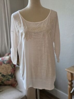 J. Crew Cream Scoop Neck Tunic with Floral Appliqué